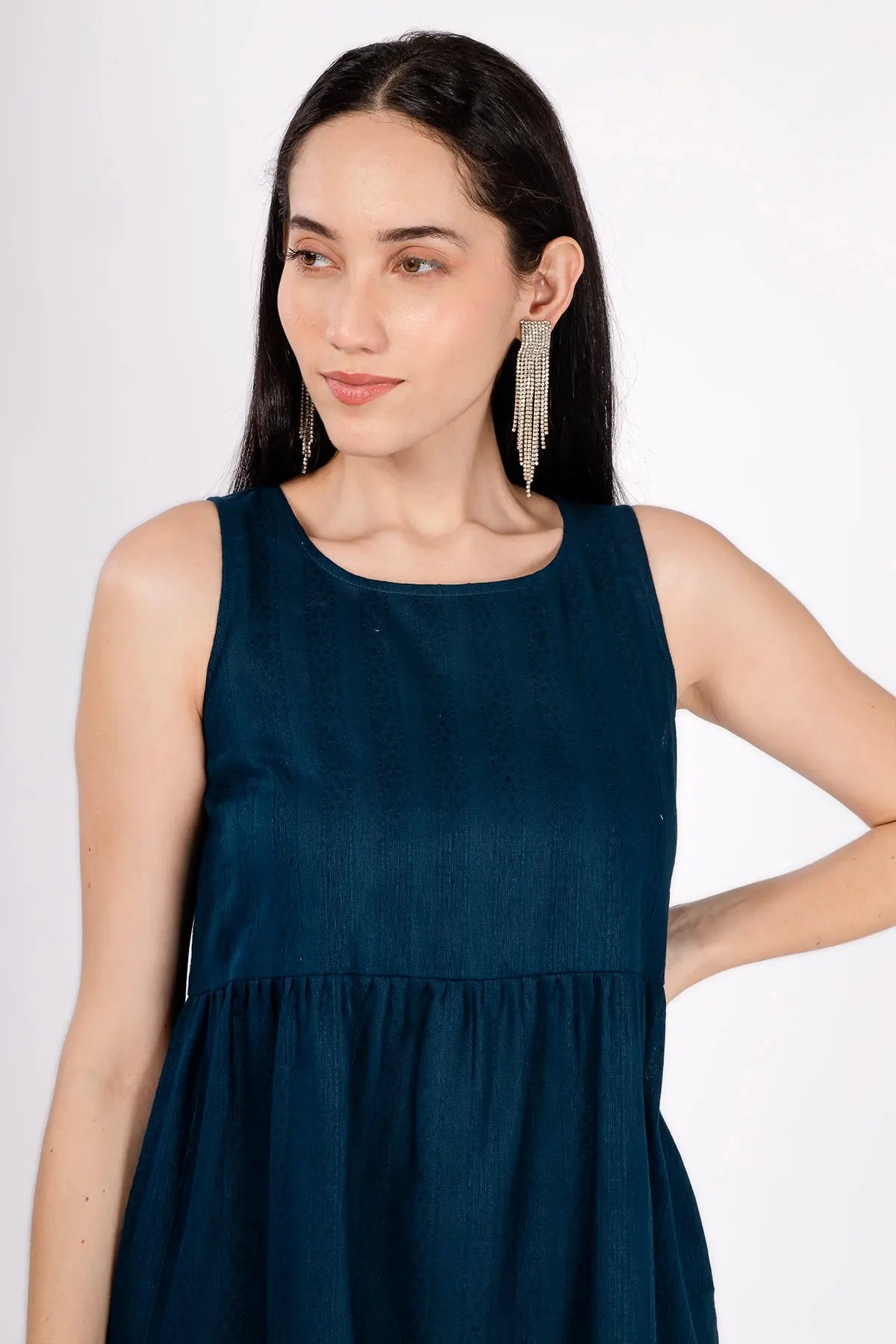 Blue Gather Tiered Mini Dress SNEHA B