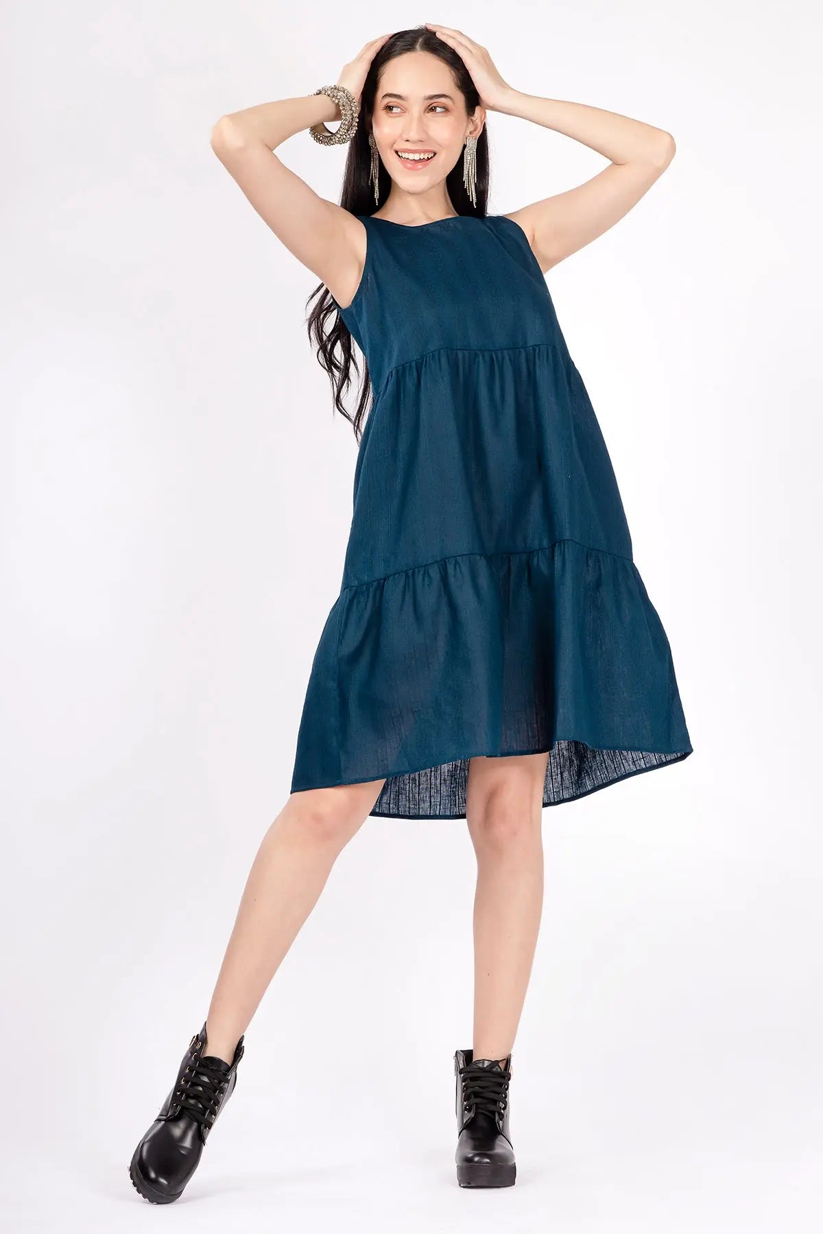 Blue Gather Tiered Mini Dress SNEHA B
