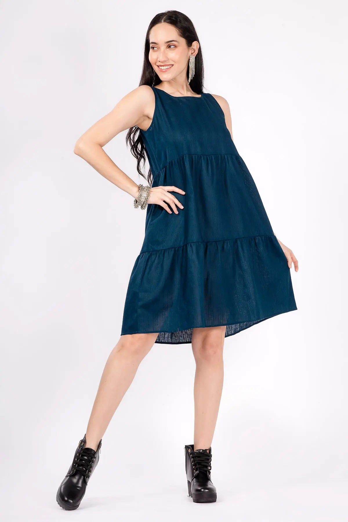 Blue Gather Tiered Mini Dress SNEHA B