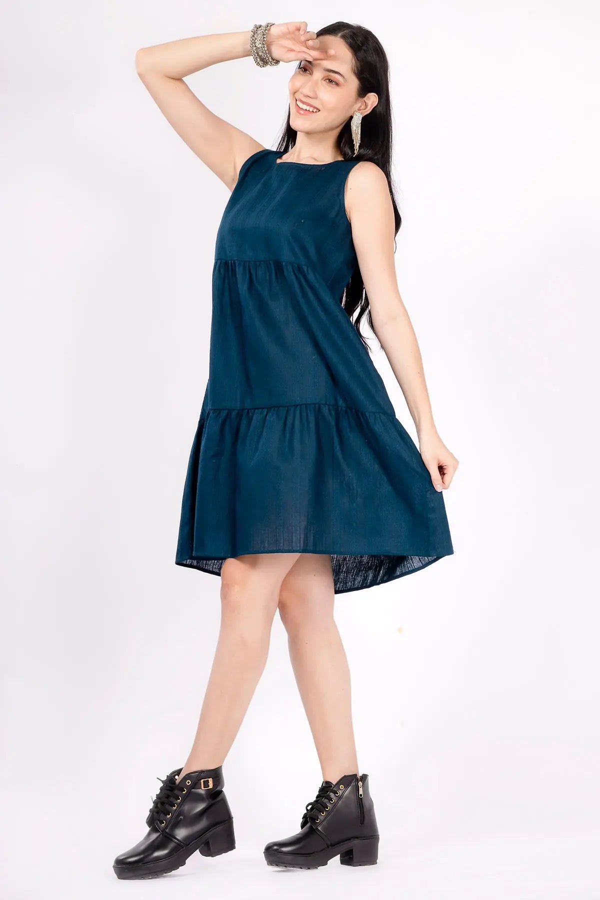 Blue Gather Tiered Mini Dress SNEHA B