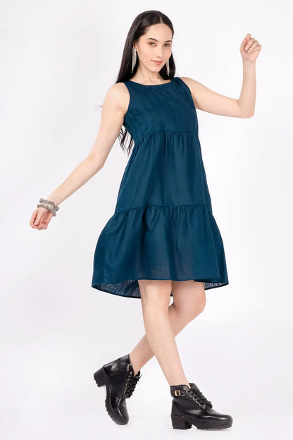 Blue Gather Tiered Mini Dress SNEHA B