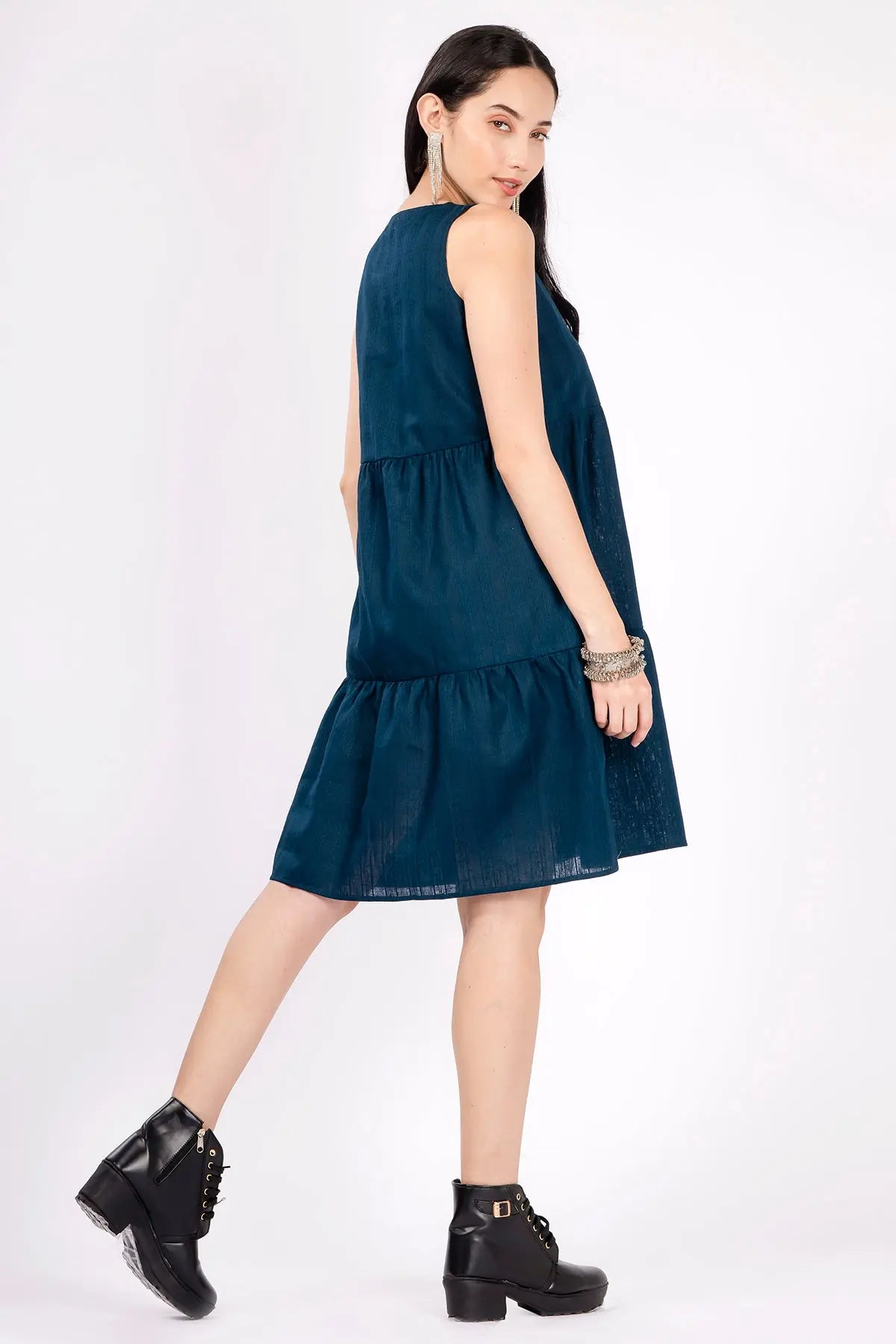 Blue Gather Tiered Mini Dress SNEHA B