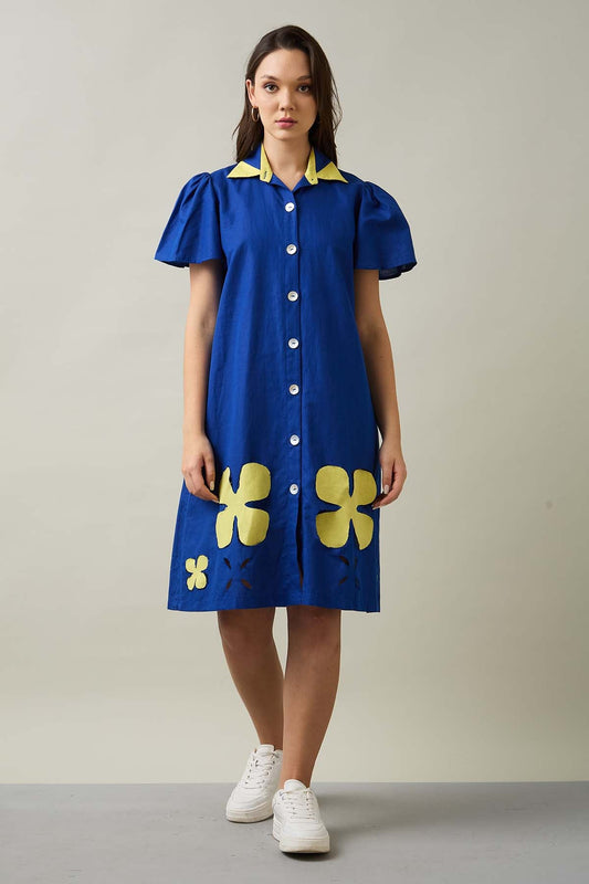 Buy Blue Patchwork Midi Shirt Dress by SNEHA B