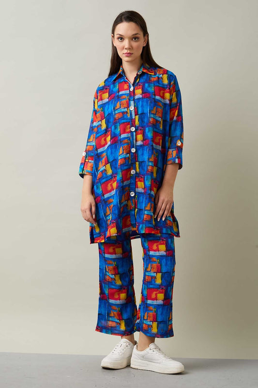 Blue Printed Tunic Co-ord Set
