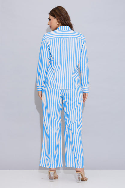 Blue Pure Cotton Stripe Pants