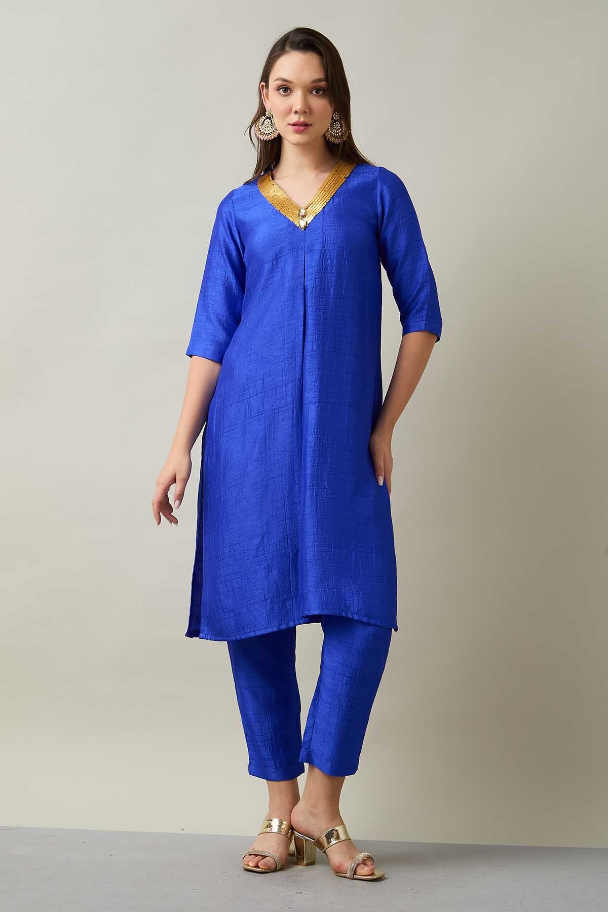 Blue Silk Straight Kurta Set