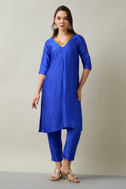 Blue Silk Straight Kurta Set