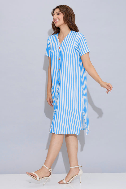 Blue Stripe Button Down Dress