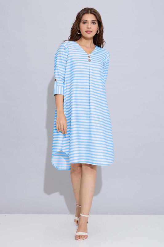 Buy Blue Stripes Box Pleated Dress by SNEHA B