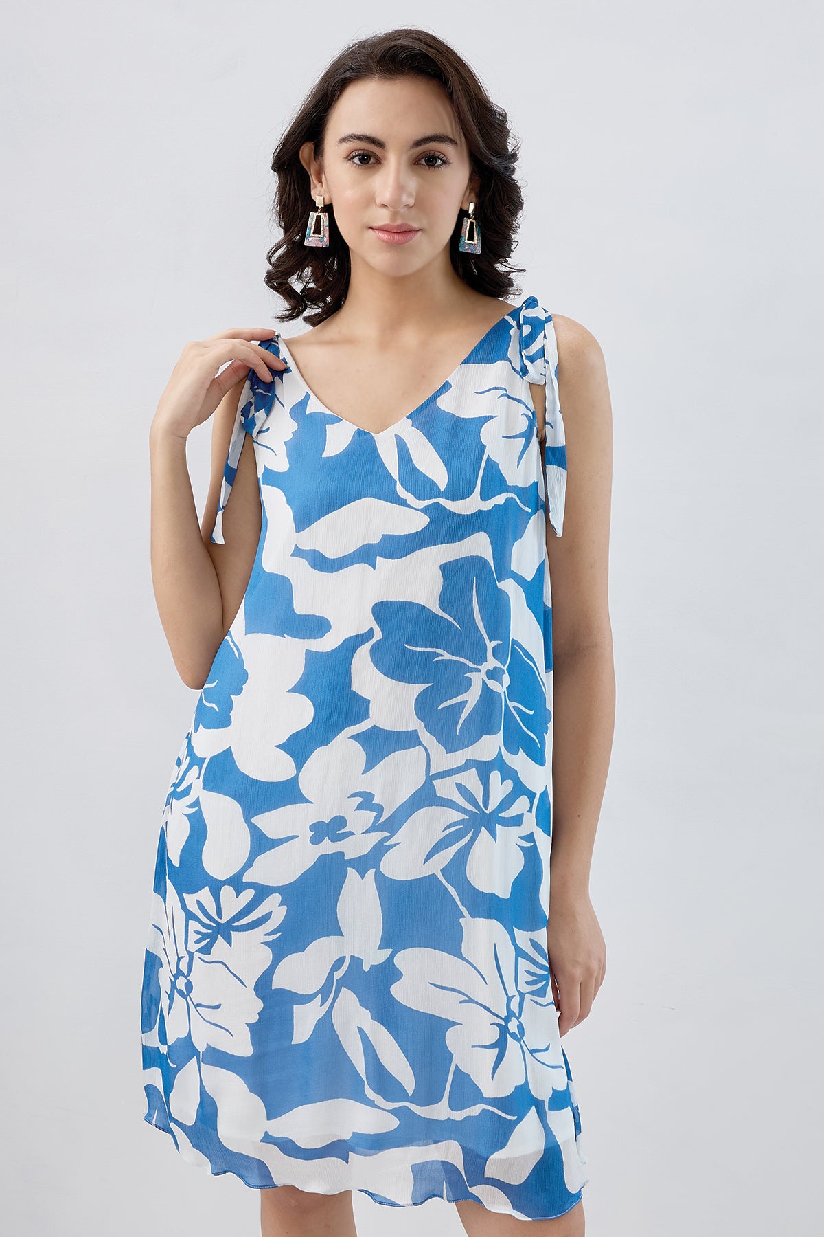 Blue White Tie Knot Mini Dress