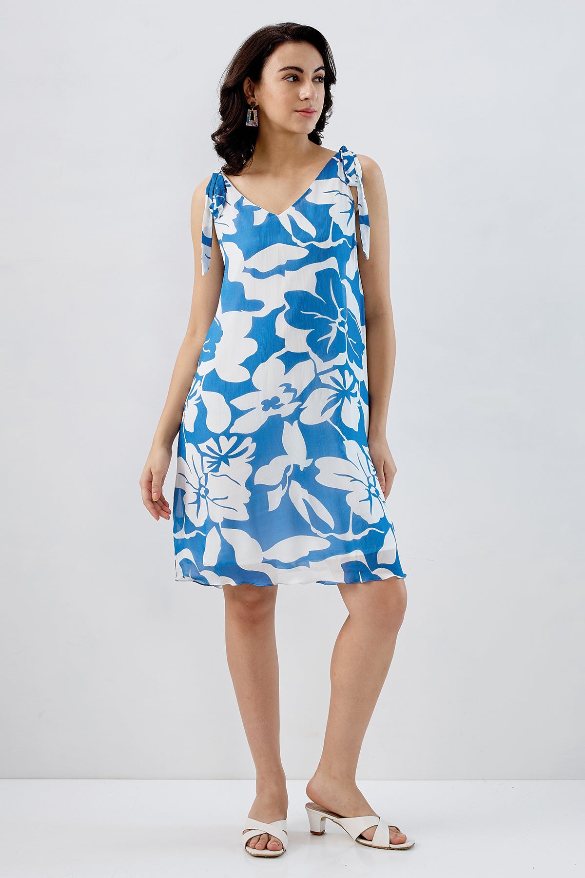 Blue White Tie Knot Mini Dress