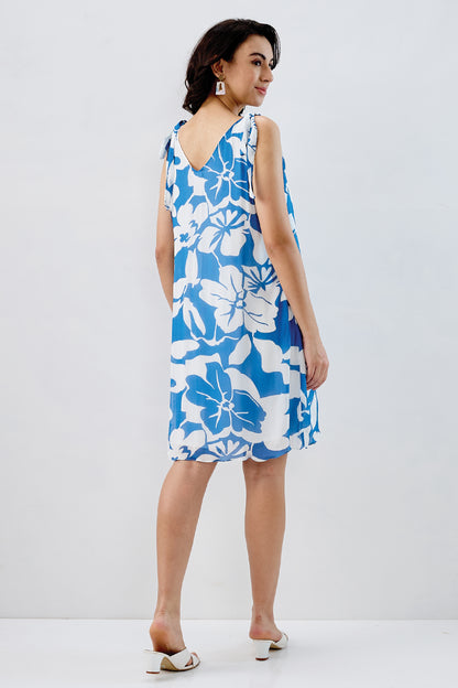 Blue White Tie Knot Mini Dress