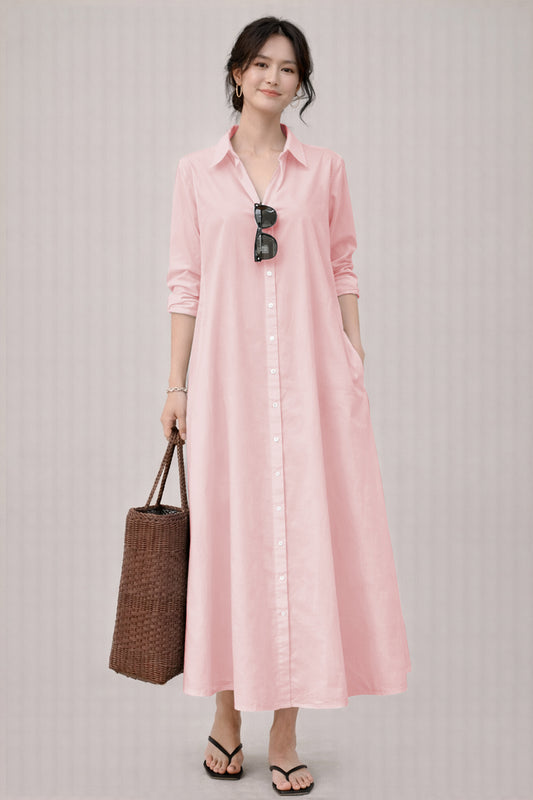 Shop Blush Cotton Maxi Shirt Dress for women by SNEHA B