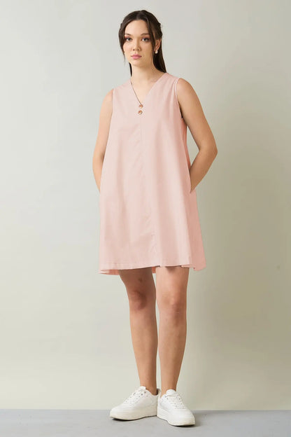 Shop Blush Cotton Sleeveless Dress by SNEHA B