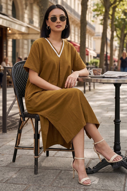 Brown Relaxed Fit Midi Dress