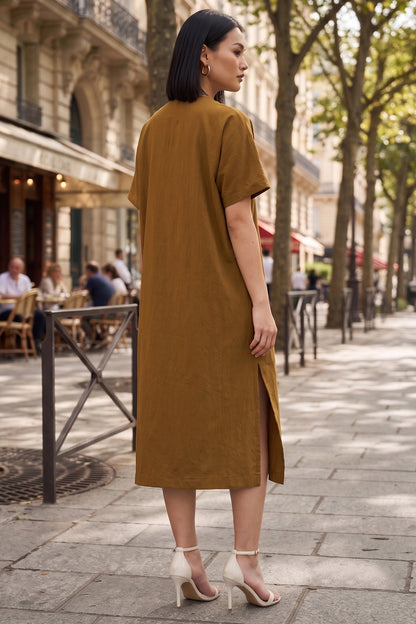 Brown Relaxed Fit Midi Dress