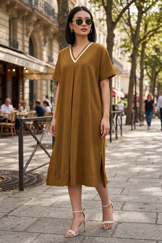 Brown Relaxed Fit Midi Dress