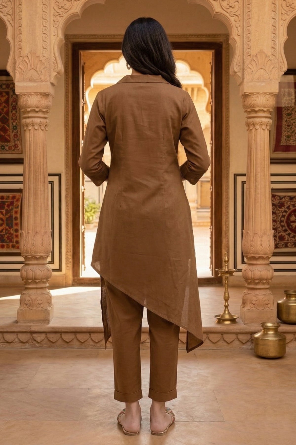 Brown Embroidered Kurta & Pant