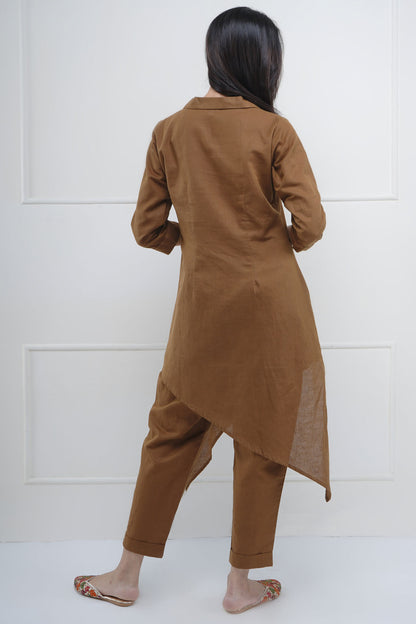 Brown Embroidered Kurta & Pant