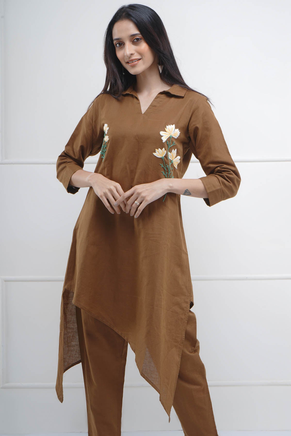 Brown Embroidered Kurta & Pant