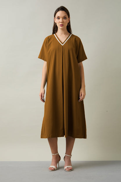 Buy Brown Relaxed Fit Midi Dress by SNEHA B