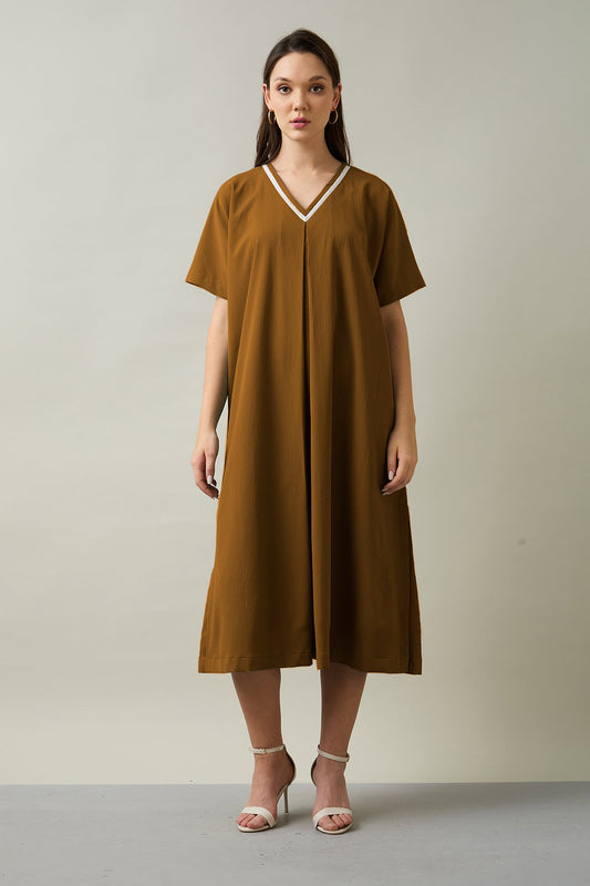 Buy Brown Relaxed Fit Midi Dress by SNEHA B