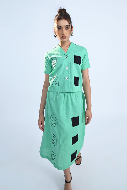 Cartoon Face Embroidered Co-ord Set