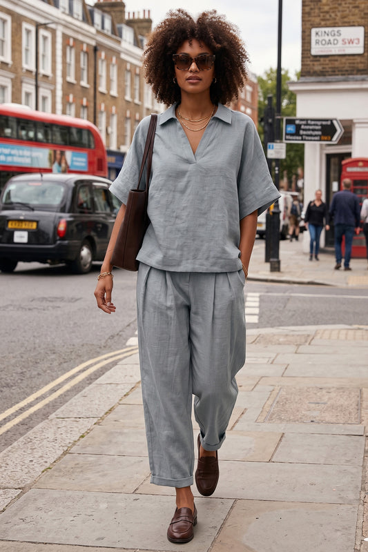 Cement Grey Half Sleeves Top