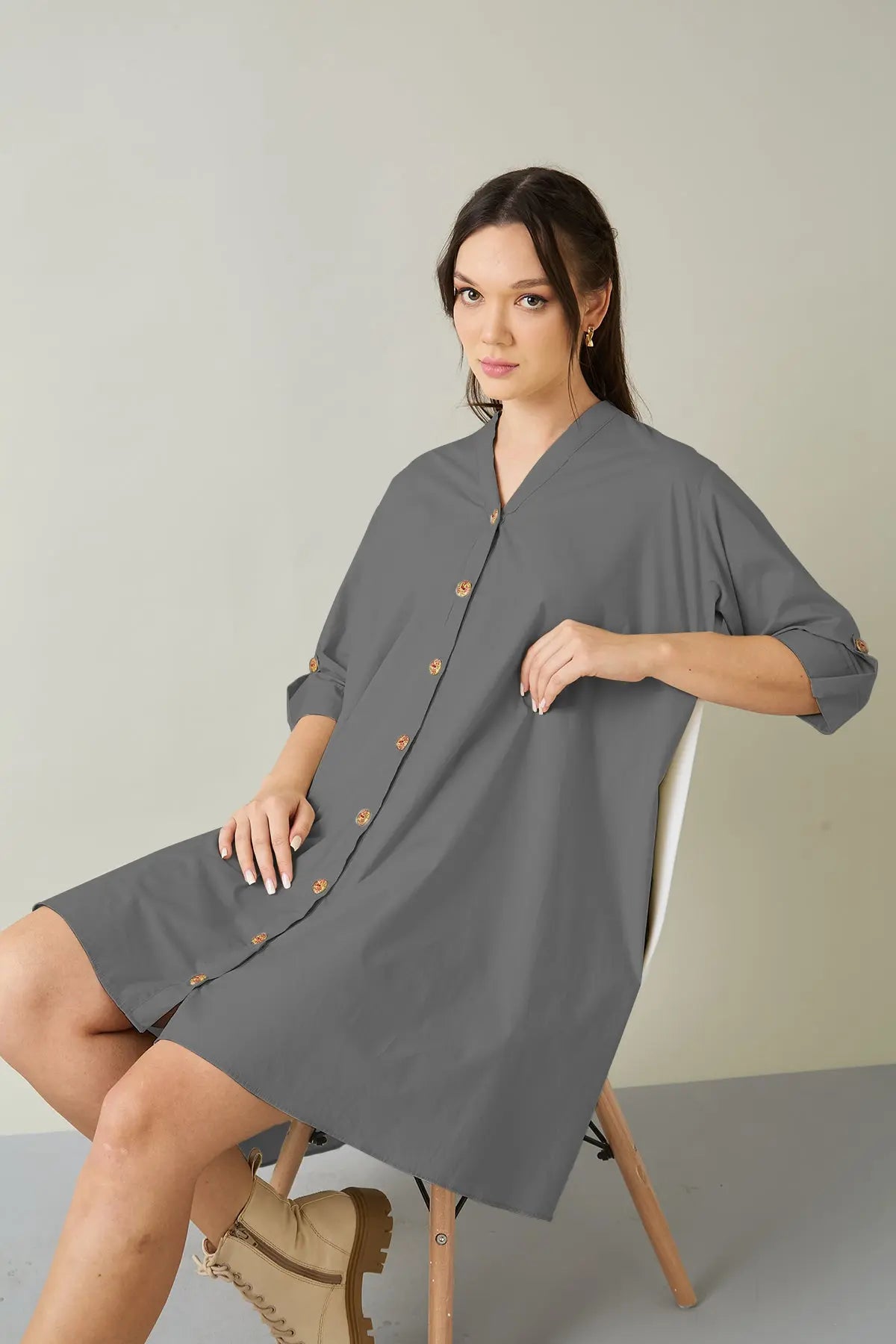 Cement Cotton Oversized Dress SNEHA B