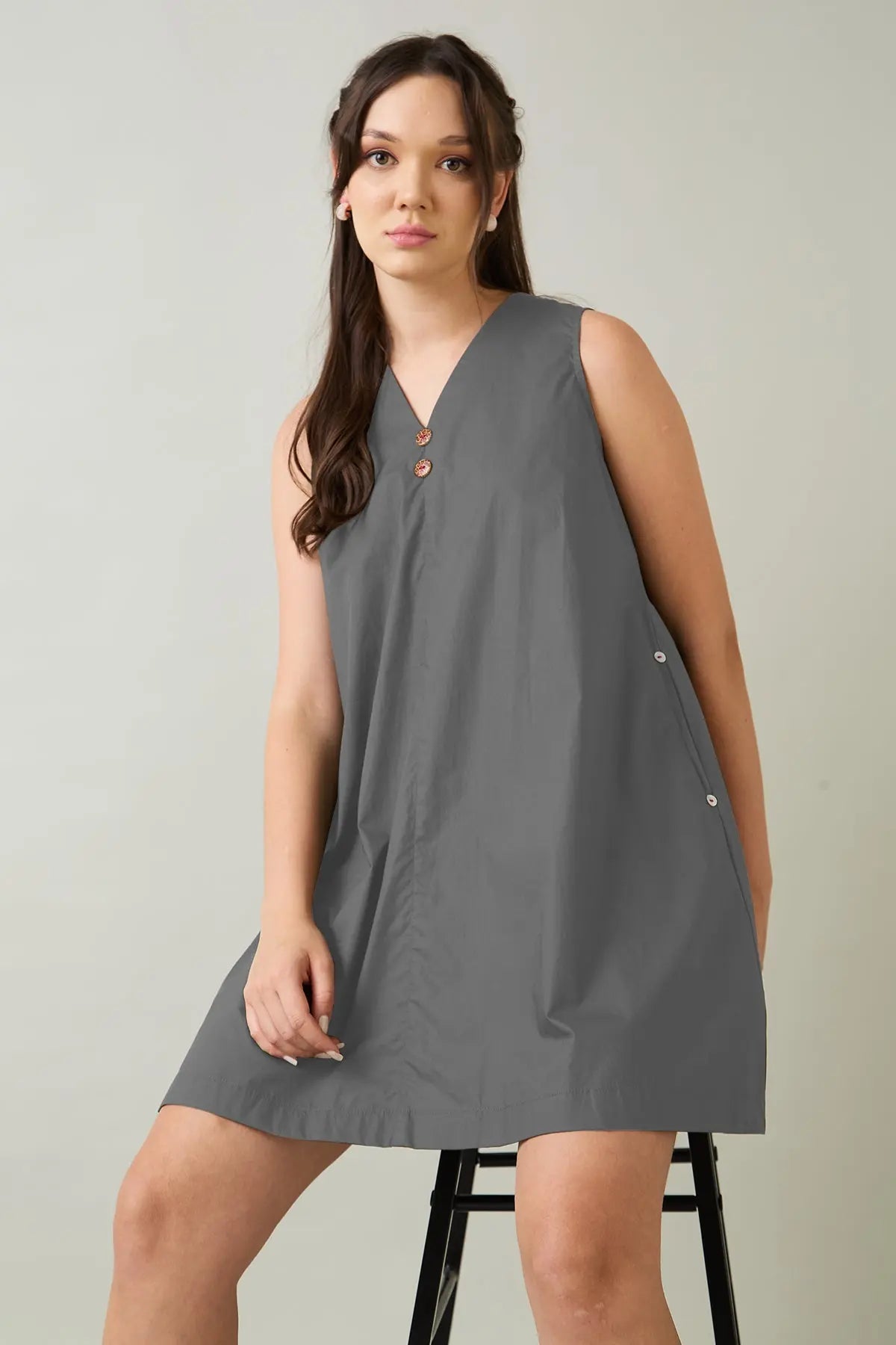 Shop Cement Cotton Sleeveless Dress by SNEHA B