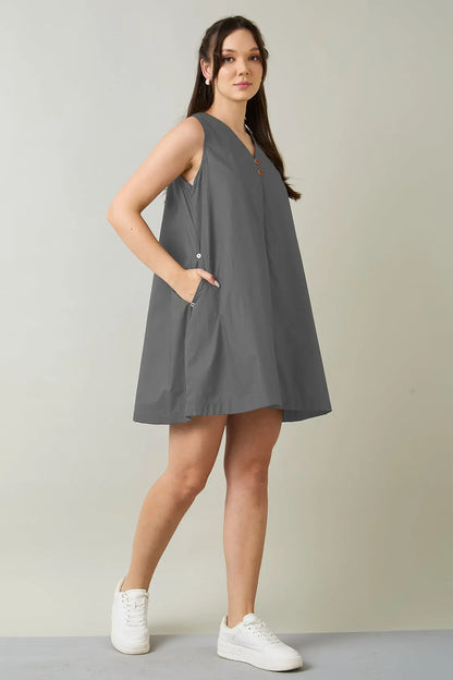 Cement Cotton Sleeveless Dress SNEHA B