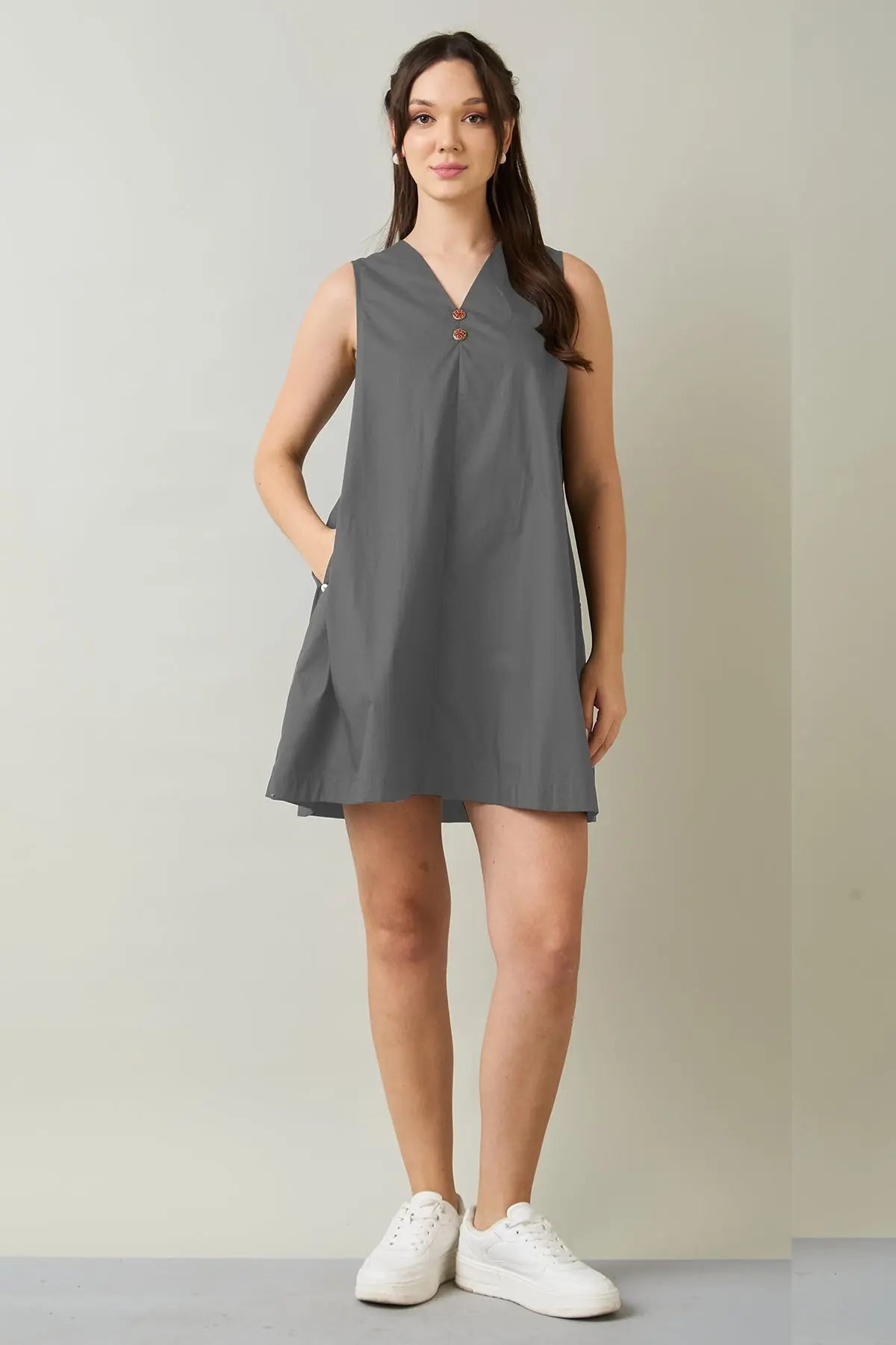 Cement Cotton Sleeveless Dress SNEHA B