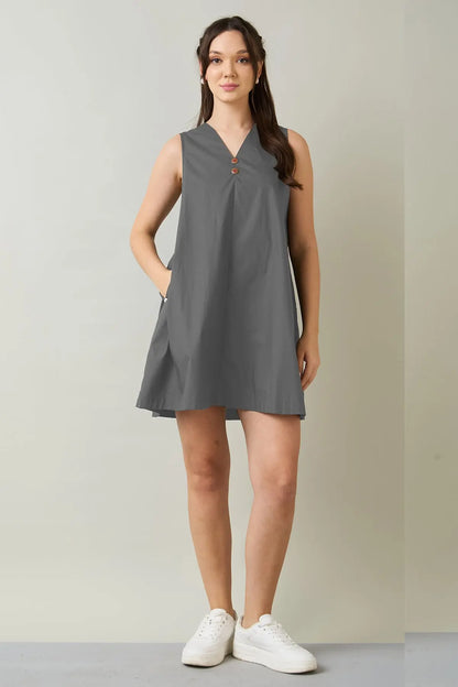 Cement Cotton Sleeveless Dress SNEHA B