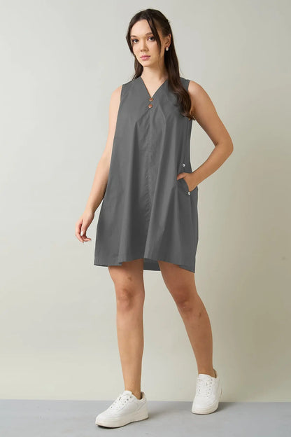 Cement Cotton Sleeveless Dress SNEHA B