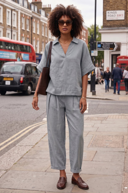 Cement Grey Double Pleated Pant