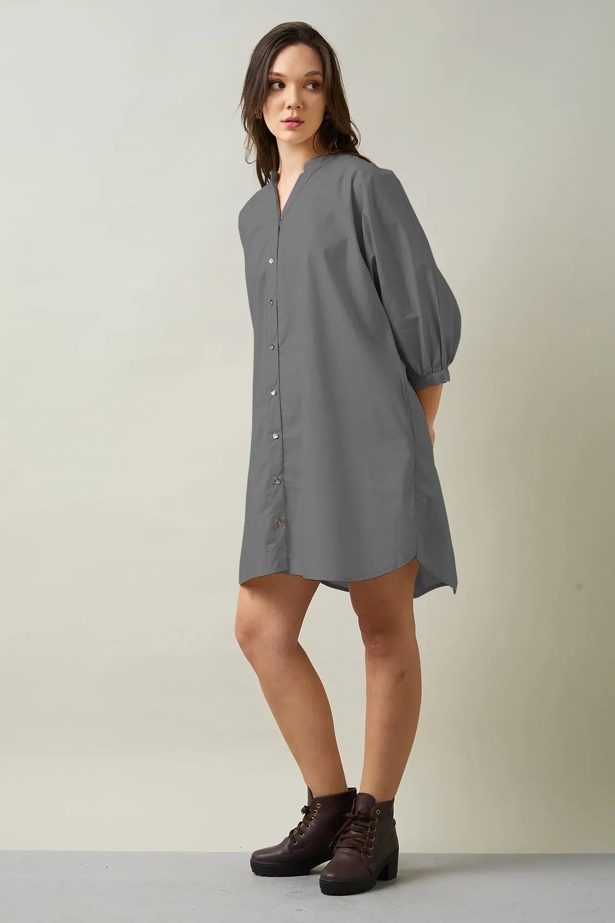 Cement Relax Shirt Style Dress SNEHA B