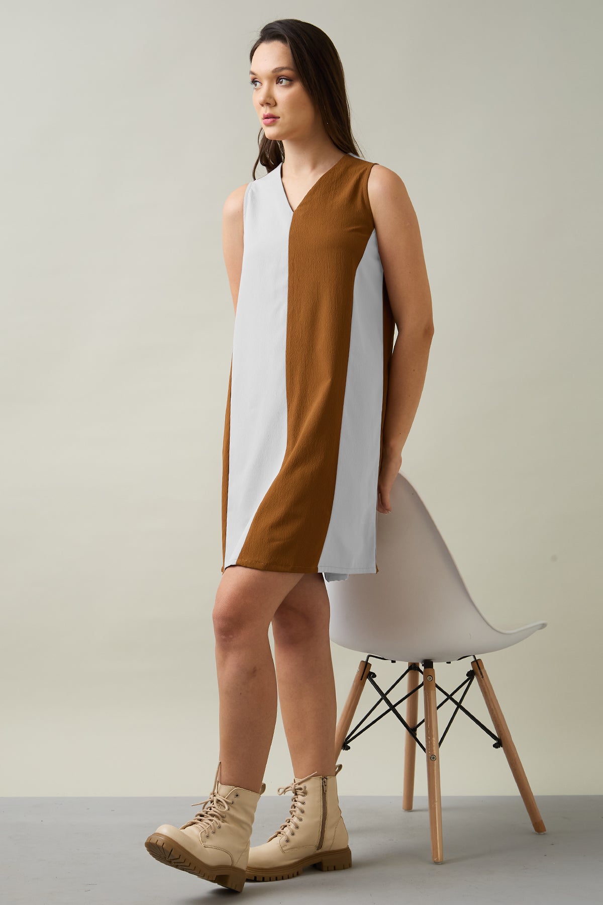Buy Chalk & Brown Colorblock Dress by SNEHA B