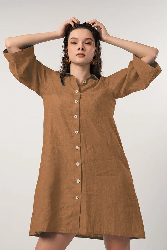 Shop Cinnamon Buttoned Shirt Dress by SNEHA B