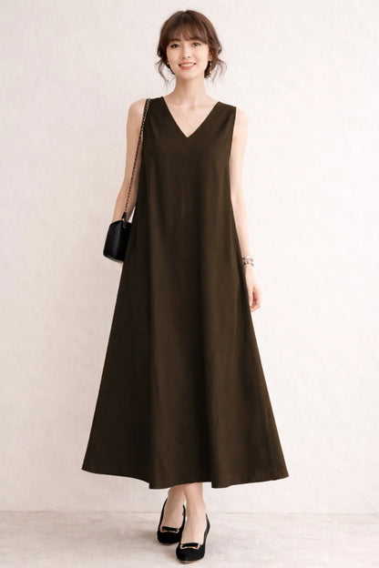 Shop Coffee A-Line Cotton Maxi Dress for women by SNEHA B