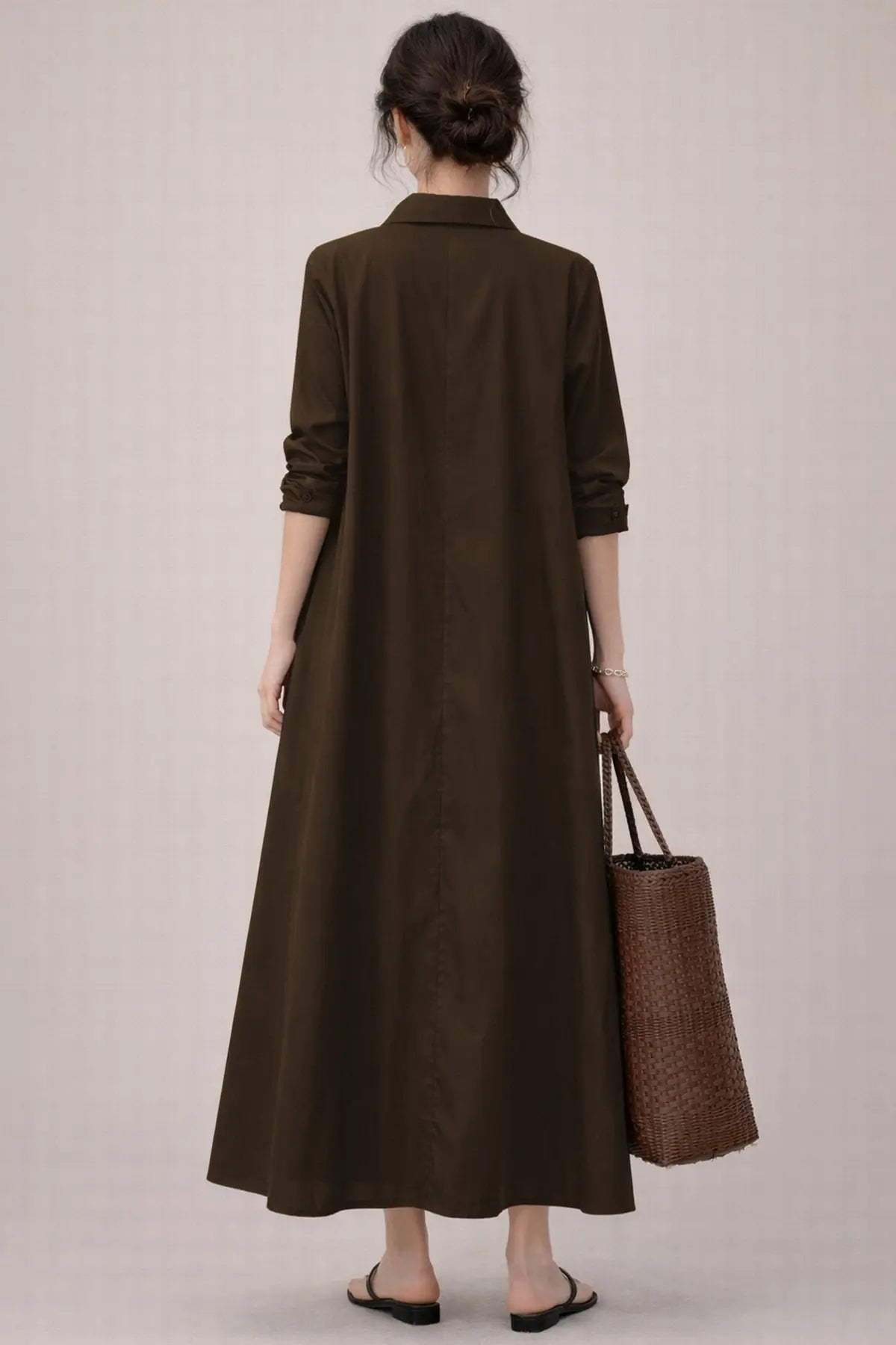 Coffee Cotton Maxi Shirt Dress SNEHA B