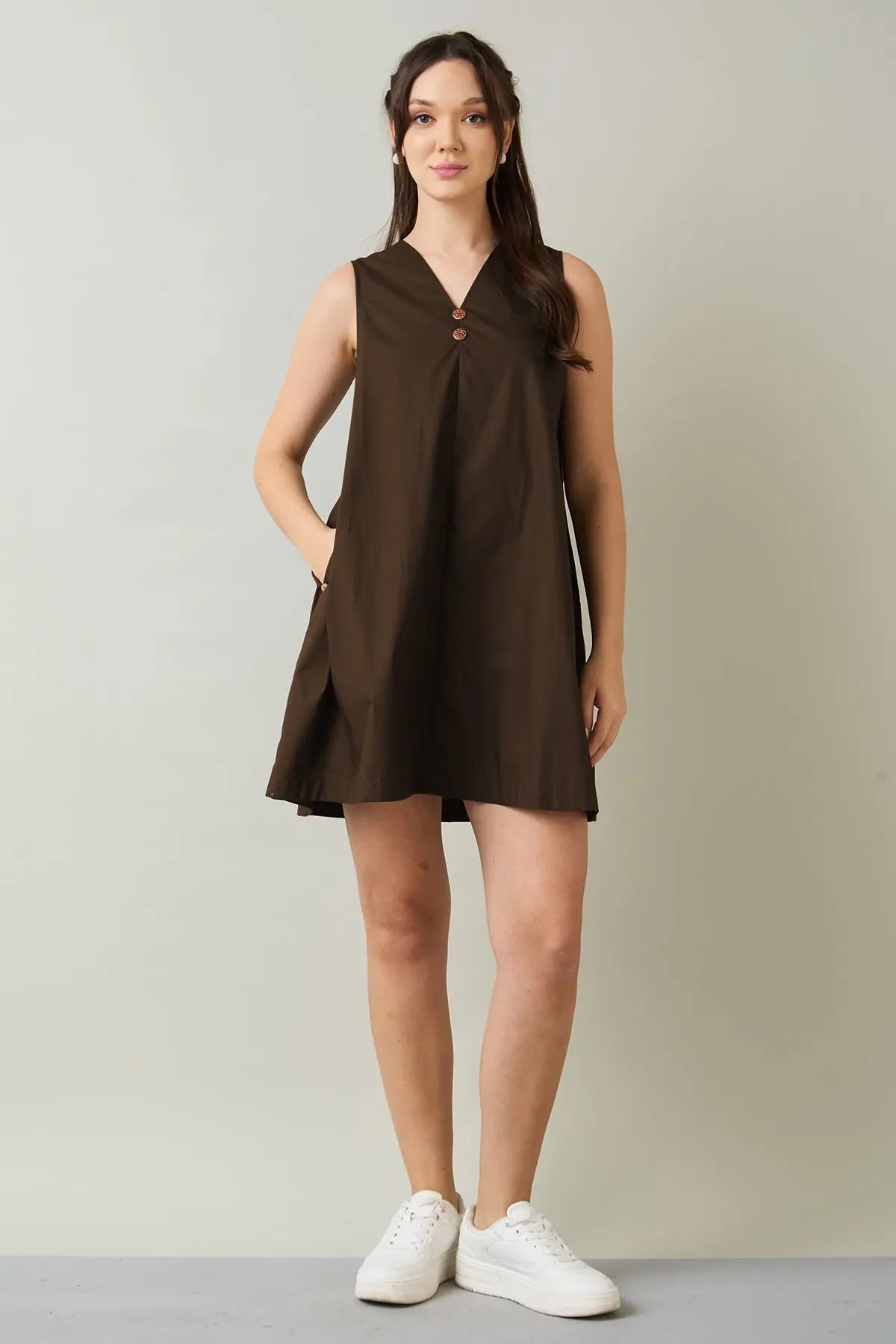 Shop Coffee Cotton Sleeveless Dress by SNEHA B
