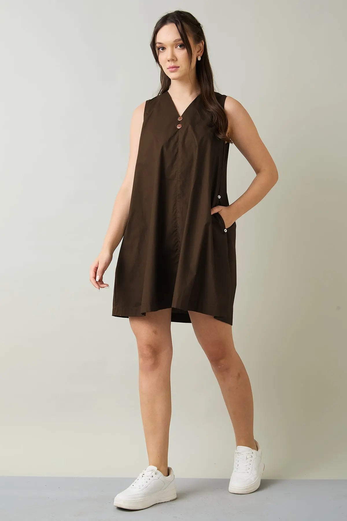 Coffee Cotton Sleeveless Dress SNEHA B