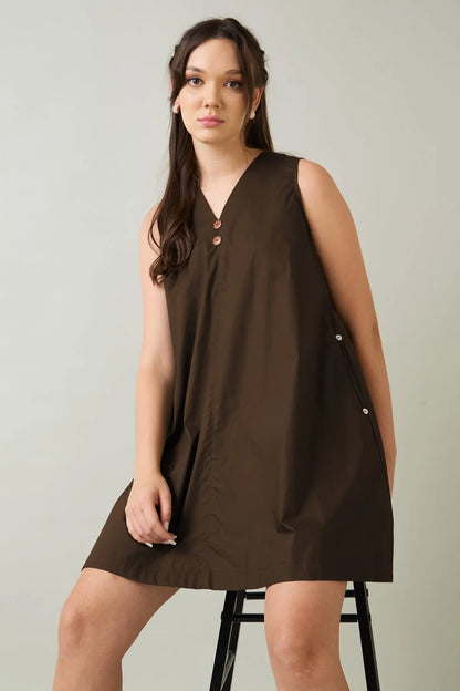 Coffee Cotton Sleeveless Dress SNEHA B