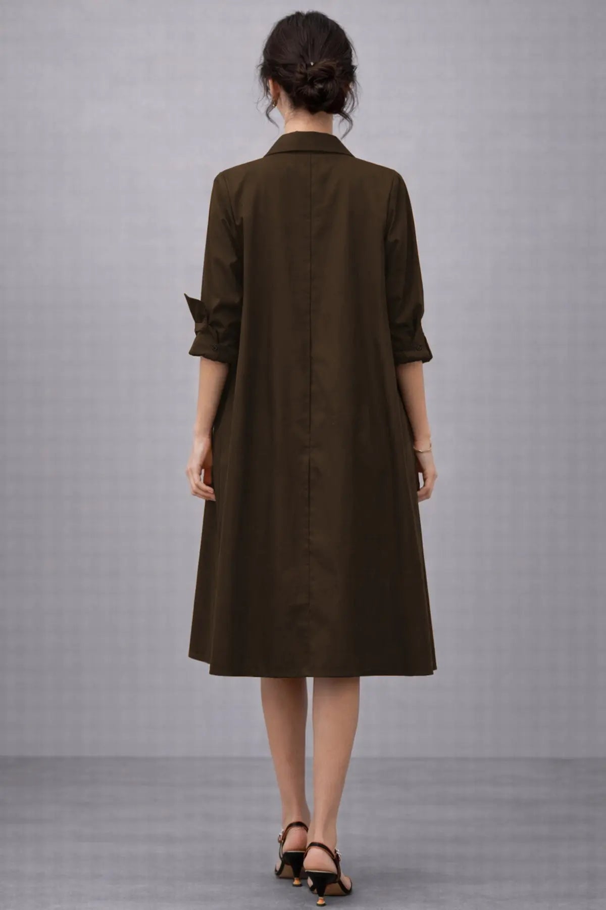 Coffee Knee Length Shirt Dress SNEHA B
