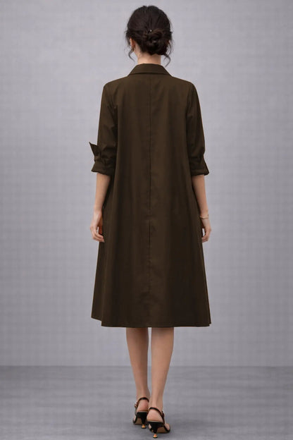 Coffee Knee Length Shirt Dress SNEHA B