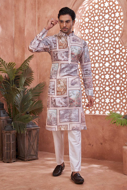 Colour Block Print Cotton Kurta