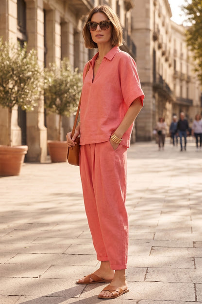 Coral Pink Half Sleeves Top