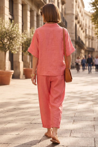 Coral Pink Half Sleeves Top