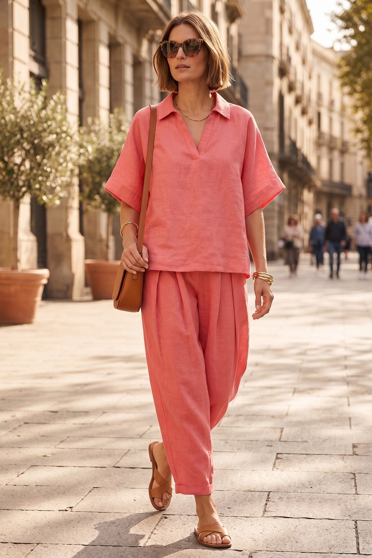 Coral Pink Half Sleeves Top