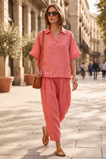 Coral Pink Half Sleeves Top